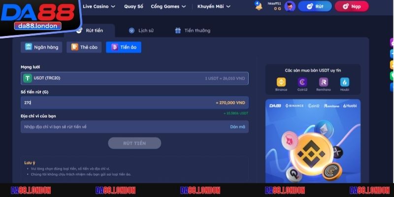 Yêu cầu giao dịch tại DA88